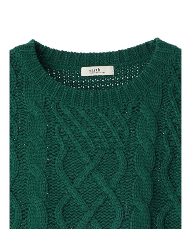 earth music&ecology ウォッシャブルケーブルプルオーバー Green