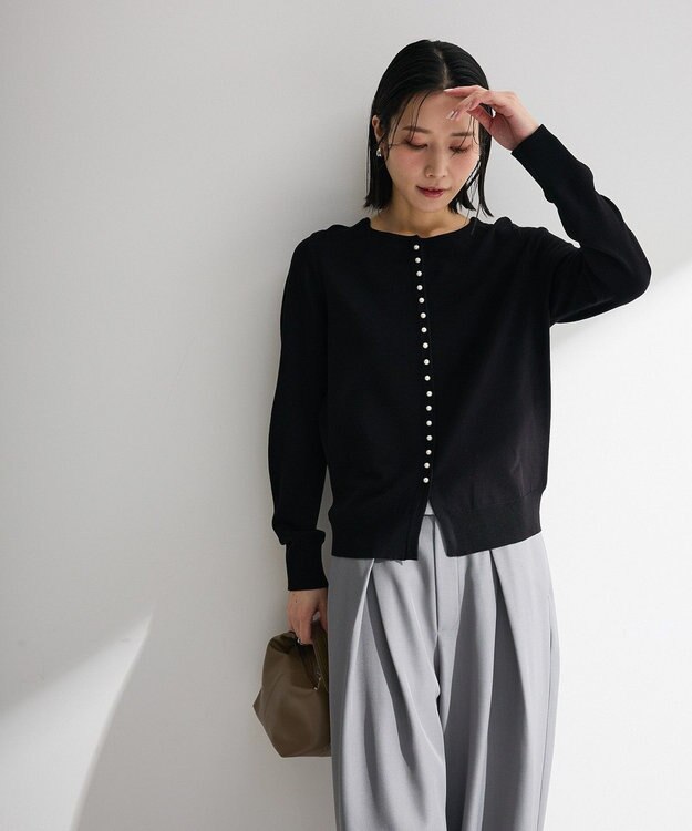 Green Parks パール調ボタン付き２ＷＡＹニットプルオーバー Black