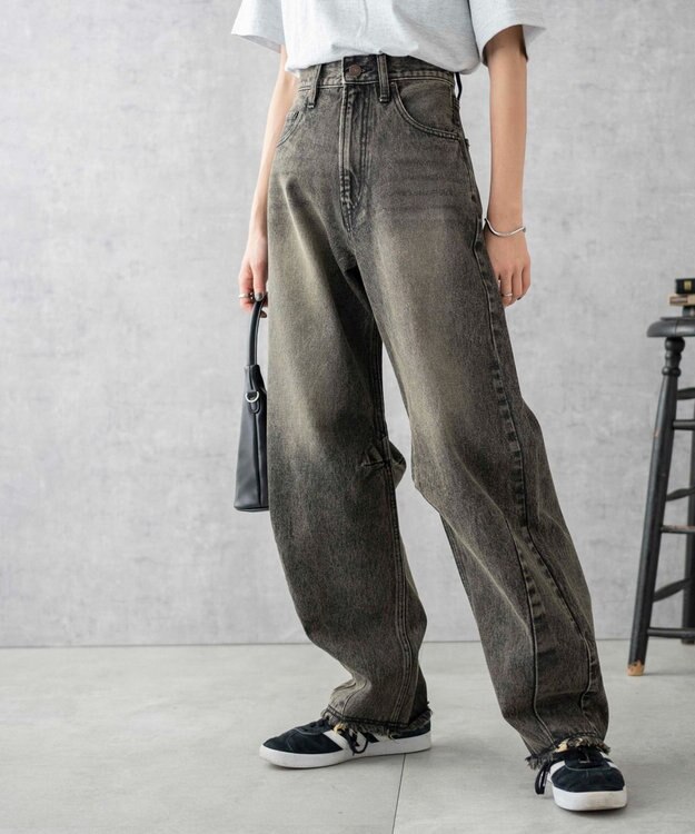 WEGO ヴィンテージウォッシュカーブデニムパンツ ブラックその他