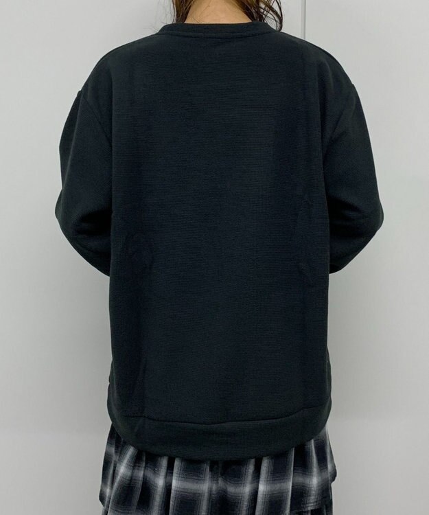 WEGO 【ユニセックス着用ITEM】ワッフルフリースOP刺繍クルートレーナー ブラック