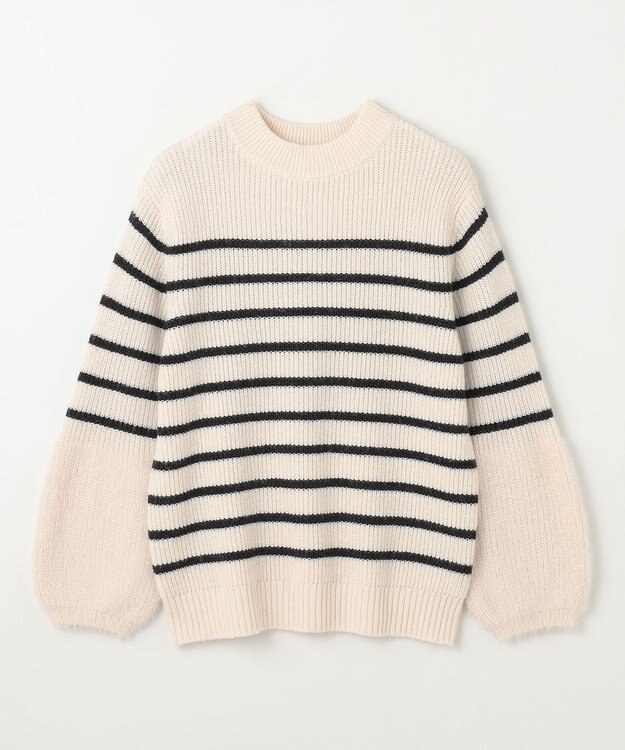 ANY ラムウールフェザーコンビプルオーバー ホワイト×ブラック