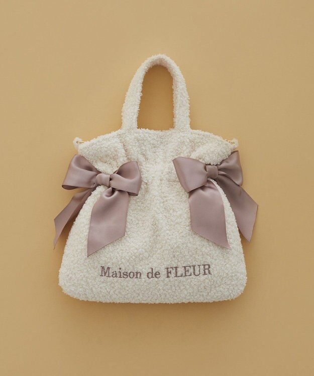 Maison de FLEUR ボアダブルリボン2Wayトートバッグ Ivory