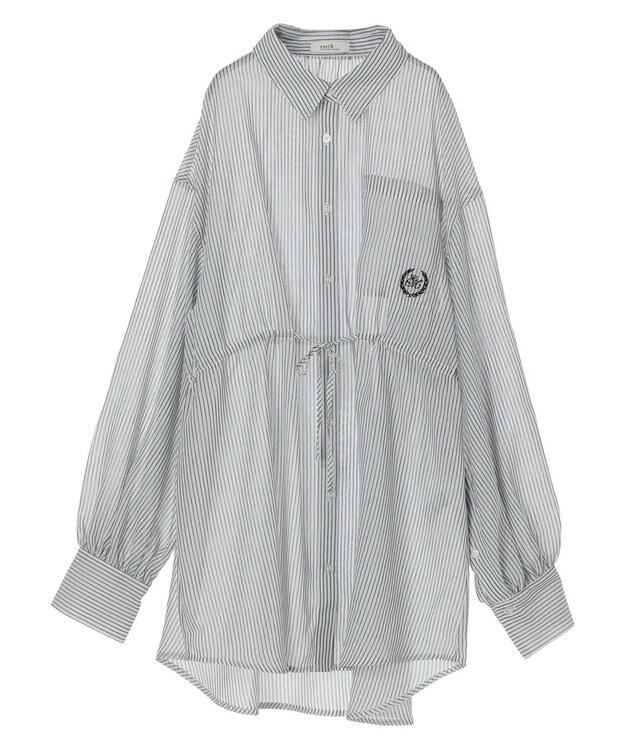 earth music&ecology ワンポイント刺繍ロングシャツ Stripe Black