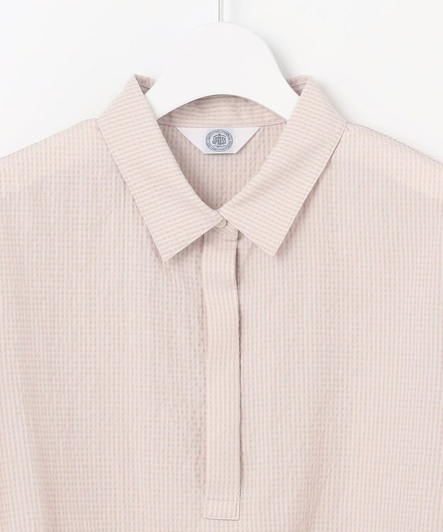 J.PRESS LADIES S 【洗える】アセテートレーヨンコットンチェック シャツカラー ブラウス ピンク×シルバー