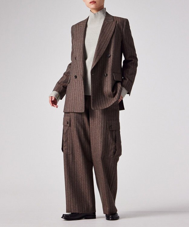 Paul Smith ストライプ ウール ダブルジャケット ブラウン