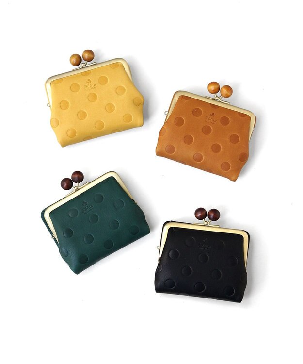 FOLNA RD ドット型押し ウッドボールがま口財布 キャメル