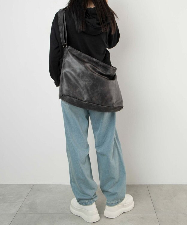 WEGO 【ユニセックス着用ITEM】レザータッチBIGショルダー グレー