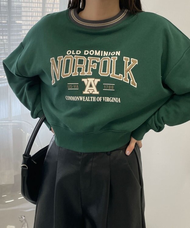 WEGO ラインリブショートスウェット ダークグリーン