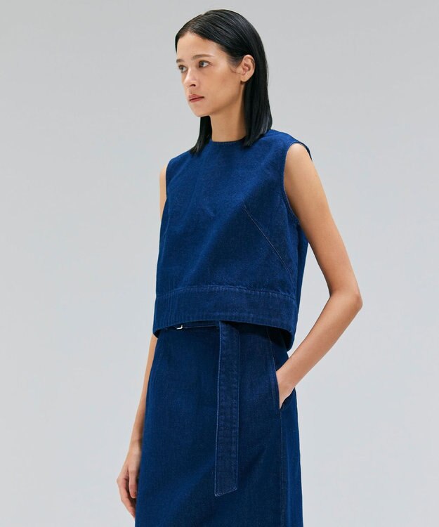 BEIGE， 【洗える・Oggi ８月号掲載】NAVIGLIO / ショート丈ノースリーブデニムブラウス Indigo