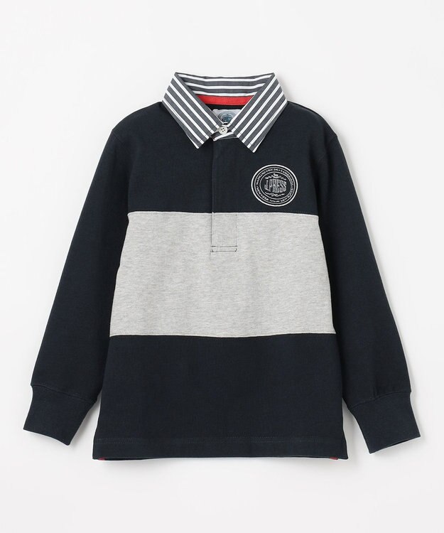 J.PRESS KIDS 【110-130cm】襟ストライプ ブロッキングポロシャツ ネイビー系2