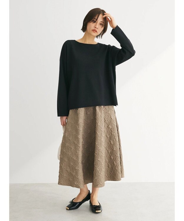 Green Parks ・ｆｕｒｒｙ　ｒａｔｅエンボスサイドタックフレアスカート Gray Beige