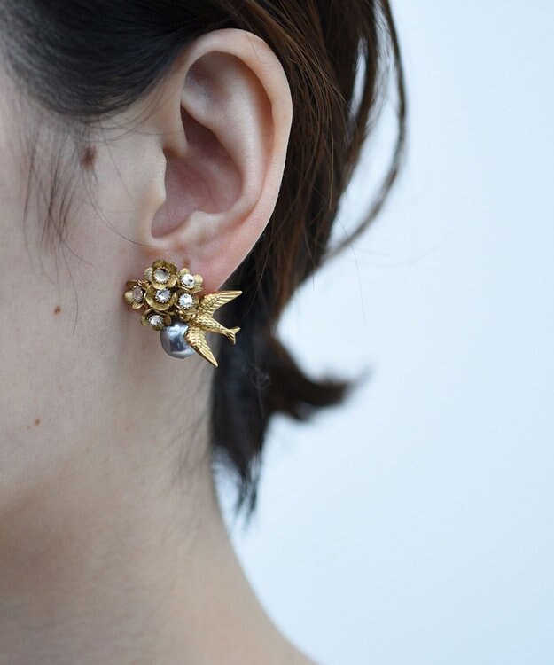 monshiro 【ガラスパール】ハナビワトトリプチ ピアス ゴールド