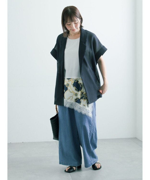 Te chichi 【イージーケア/マシンウォッシャブル】メッシュフレンチスリーブジャケット ネイビー