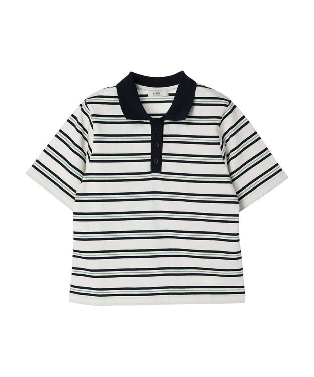 earth music&ecology 襟付きボーダープルオーバー Off White