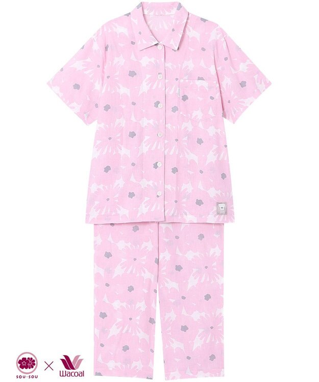 ワコール／睡眠科学 パジャマ SOU・SOU(R) 5分袖 半袖 8分丈 綿100%(本体) レディース YDT160 睡眠科学／ワコール ピンク