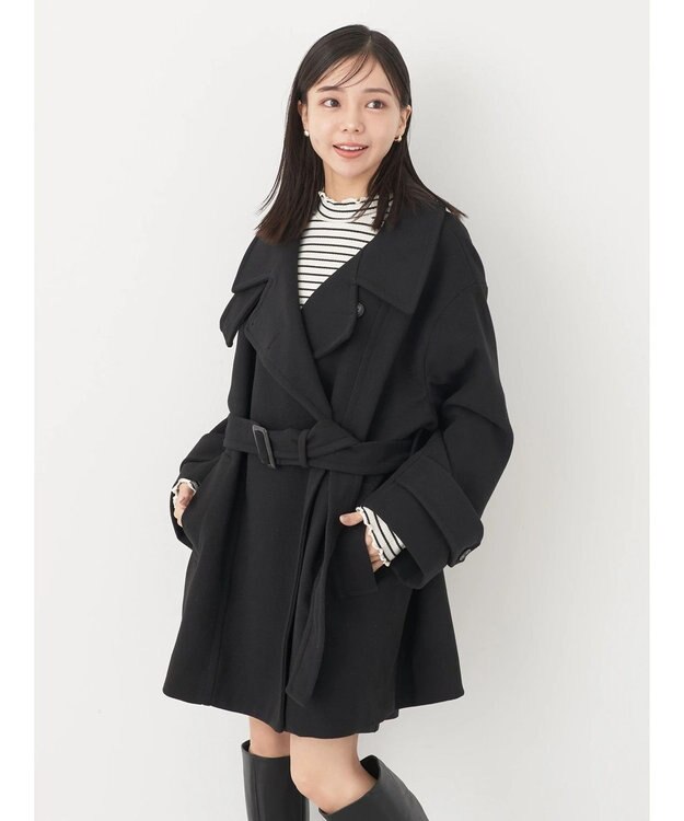 earth music&ecology ２ｗａｙカラーミドル丈コート Black