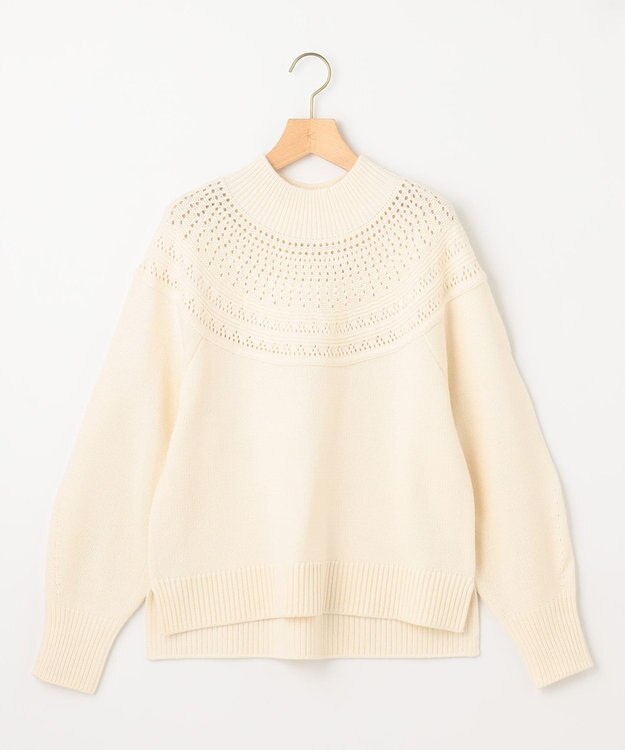組曲 【WEB限定カラーあり】透かし編みバルキーハイネックニット アイボリー系