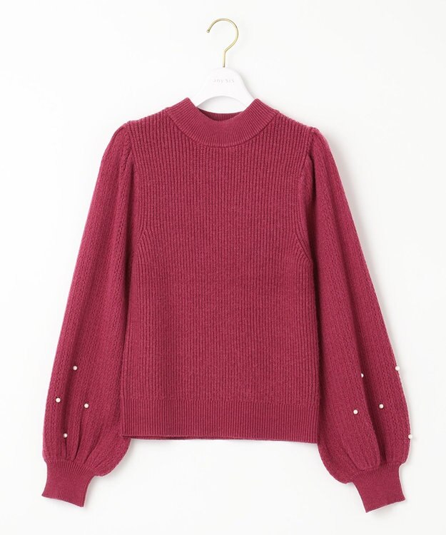 ANY SIS 【Oggi1月号掲載】モックネック袖パール調 ニット ローズピンク