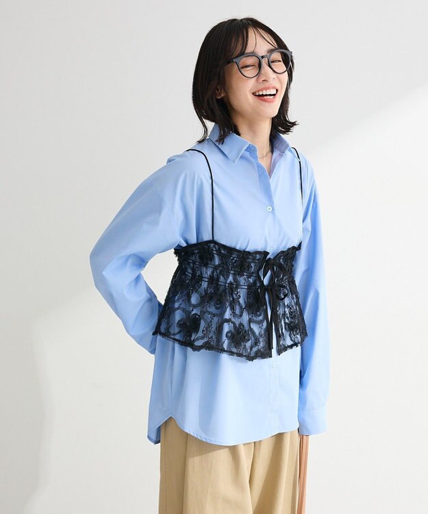 Green Parks ＳＥＴ２点シャツ＋レースビスチェ Sax