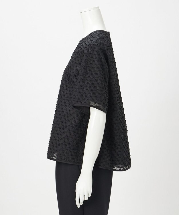 23区 L 【R(アール)】ランダムドットレース Aライン ブラウス ブラック系