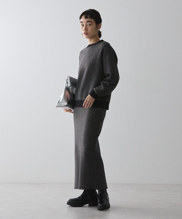 AMERICAN HOLIC バイパチ幾何学柄ニットプルオーバー Gray Mixture