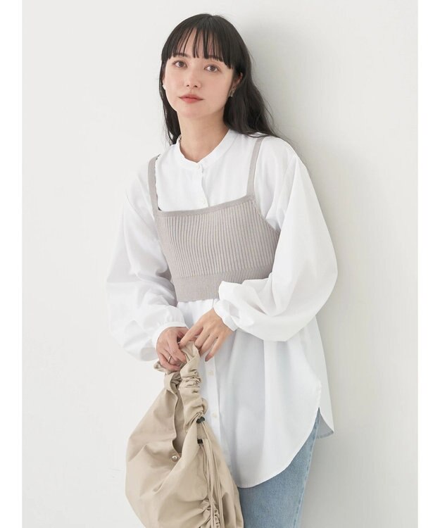 earth music&ecology ＳＥＴ２点ニットビスチェ＋ノーカラーシャツ Off White