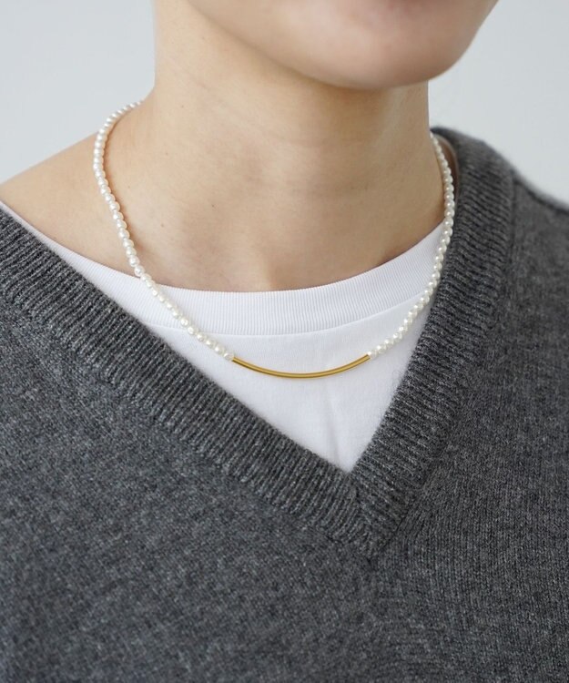 monshiro 【ヴィンテージパール】ラインバーグラスパール ネックレス ホワイト×ゴールド