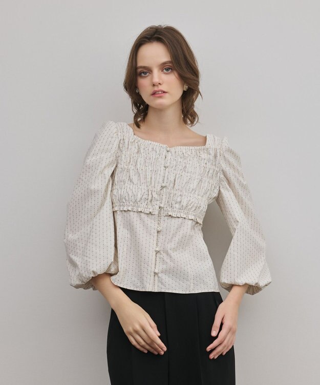 GRACE CONTINENTAL ラメドットタフタジャガードトップ キナリ