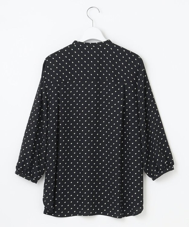 自由区 【セット可/洗える】ダブルスクエアプリント バンドカラーブラウス ネイビー系5