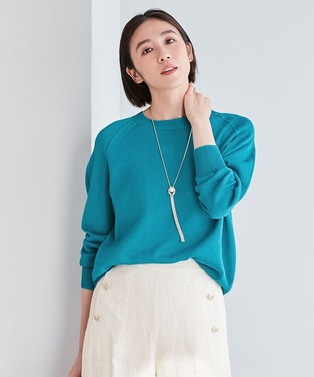 自由区 【XSサイズ～/洗える】ペーパーブレンド ニット ブルー系