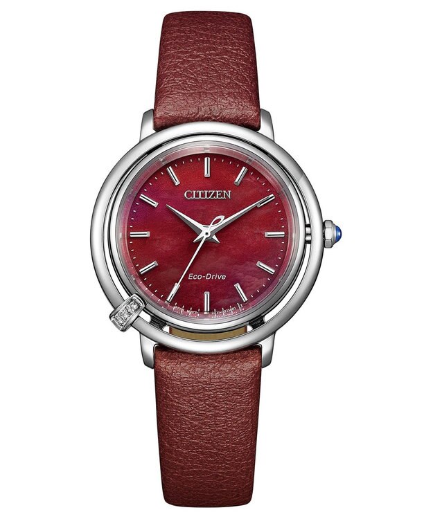 CITIZEN 【3ポイントのダイヤが輝く2WAYモデル】電池交換不要の替えバンド付き腕時計 CITIZEN L 光発電エコ・ドライブ レッド
