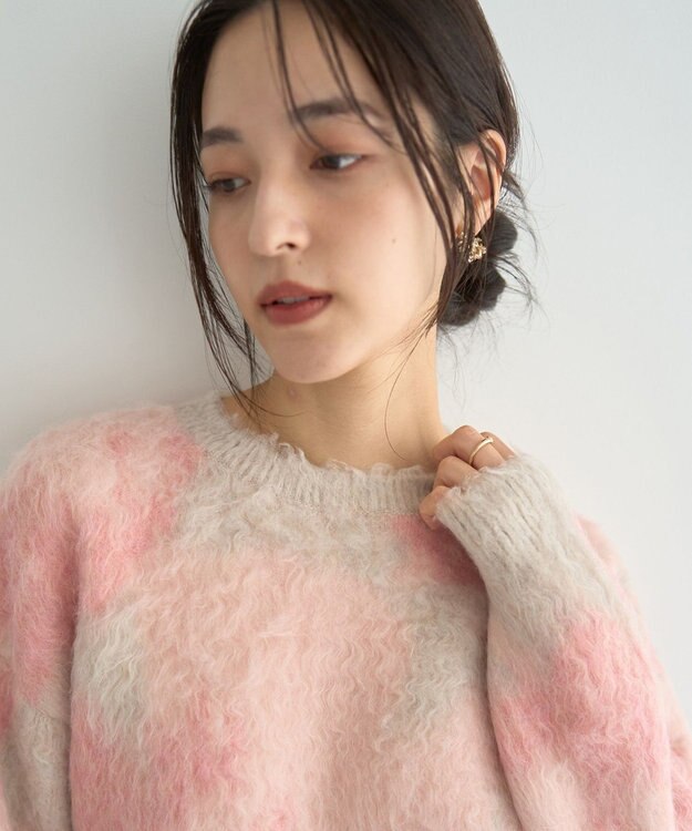 YECCA VECCA フラワー柄シャギーニット Pink