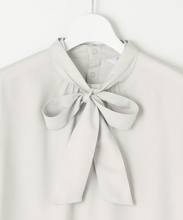 J.PRESS LADIES L 【洗える】ヌーディスバックサテン ボウタイ ブラウス ライトグレー系