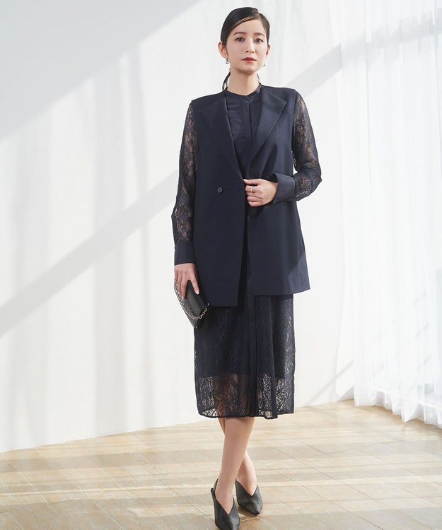 ICB 【接触冷感・UVケア・撥水・洗える】 LooseWeave ノーカラージレ ネイビー系