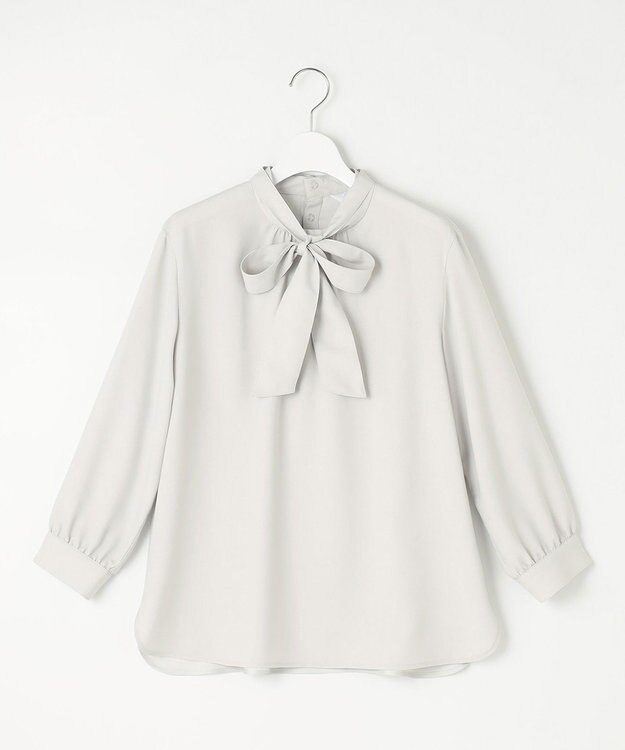J.PRESS LADIES L 【洗える】ヌーディスバックサテン ボウタイ ブラウス ライトグレー系