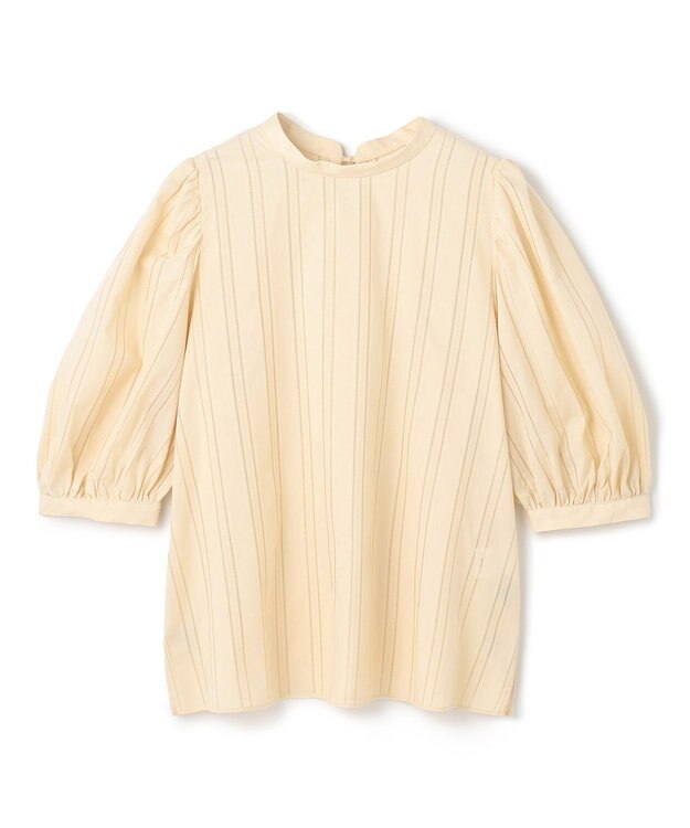 UNFILO ストライプレース 2WAY パフスリーブブラウス ライトイエロー