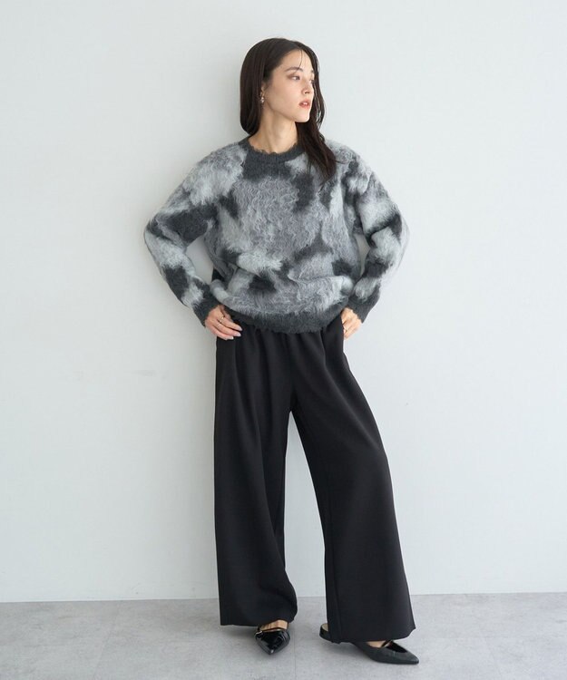 YECCA VECCA フラワー柄シャギーニット Charcoal Gray