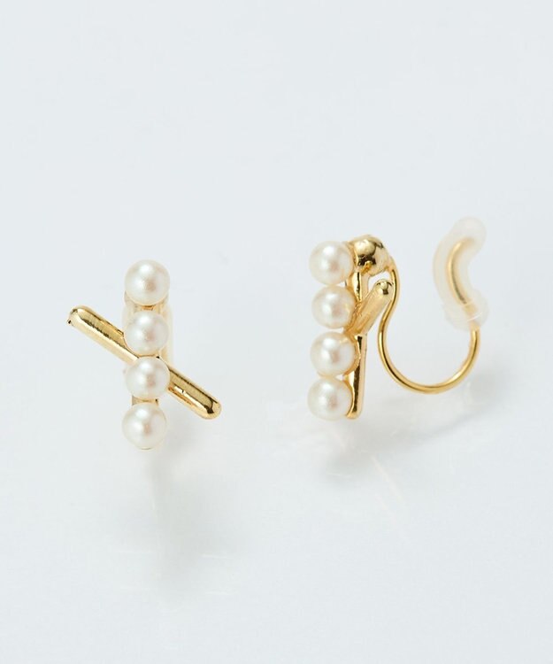 Phoebe 【痛くないシリーズ/金属アレルギー対応】パールクロスライトフィットイヤリング　ゴールド ゴールド