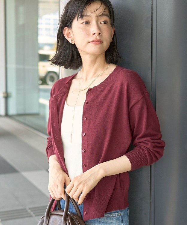 AMERICAN HOLIC コットンブレンドクルーネックカーディガン Bordeaux