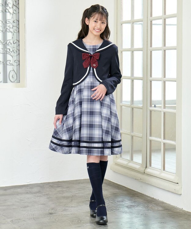 ANY KIDS ジャケット付き チェック ワンピース ネイビー