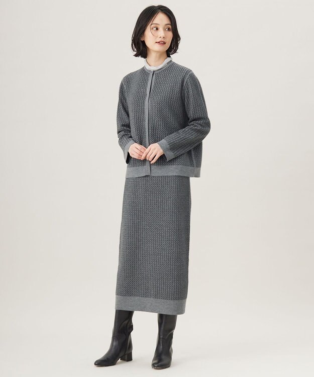 自由区 L 【洗える】ラメボーダー ニット シルバー×シルバー