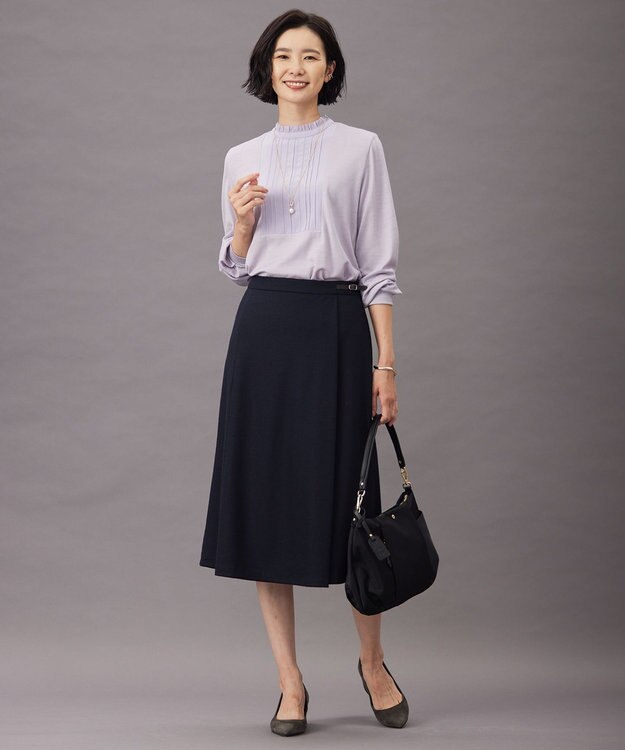 J.PRESS LADIES ウォッシャブルウール フリルネック カットソー ふじ色系