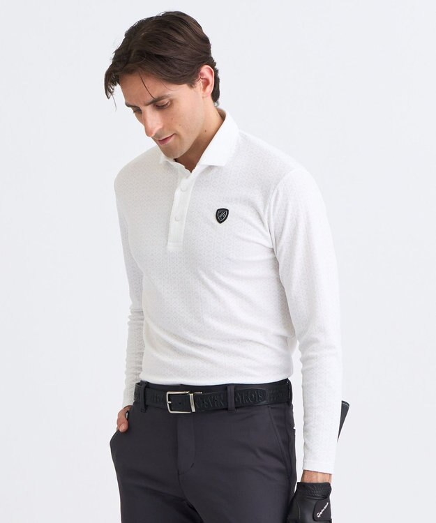 23区GOLF 【MEN】モノグラムジャガード長袖ポロシャツ ホワイト系