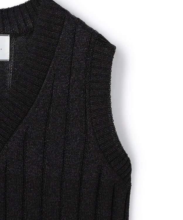 BEIGE， OPTICAL /  ペーパーヤーン Vネックリブニット Black