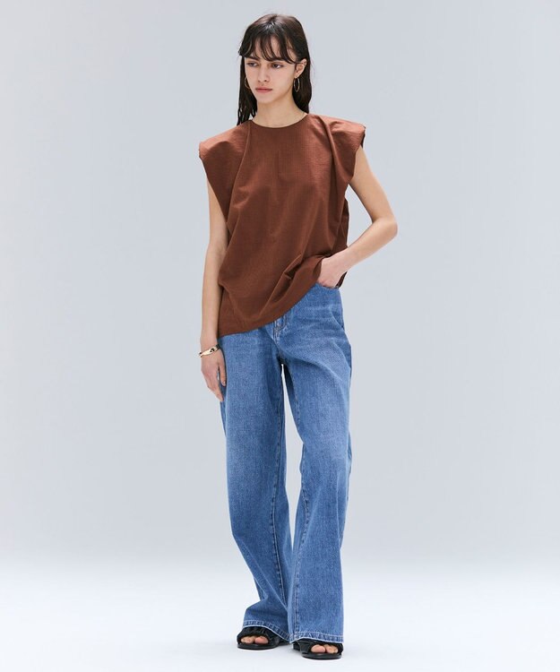BEIGE， 【洗える】SCALA / コットンリネンボリュームスリーブトップス Brown