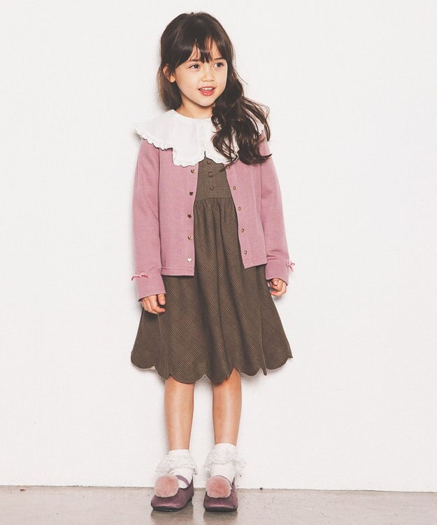 ANY KIDS チェックジャンパースカート ベージュチェック