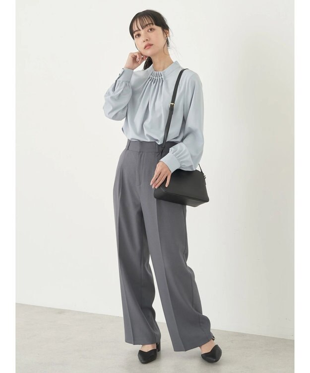 earth music&ecology パールタックブラウス Light Blue