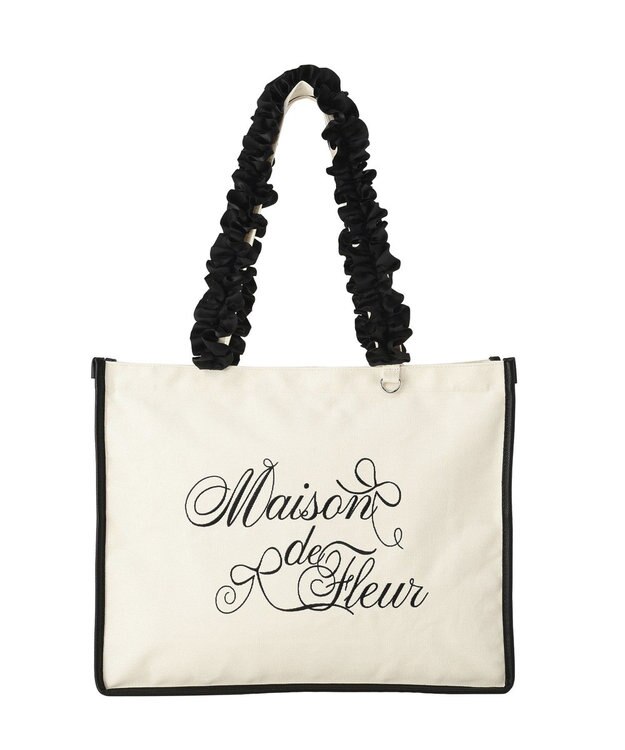 Maison de FLEUR ロゴ刺繍フリルハンドル帆布キャリーオンバッグ Black