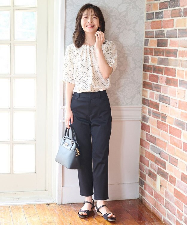 ANY SIS 【撥水】サテンストレッチビューティ パンツ ブラック