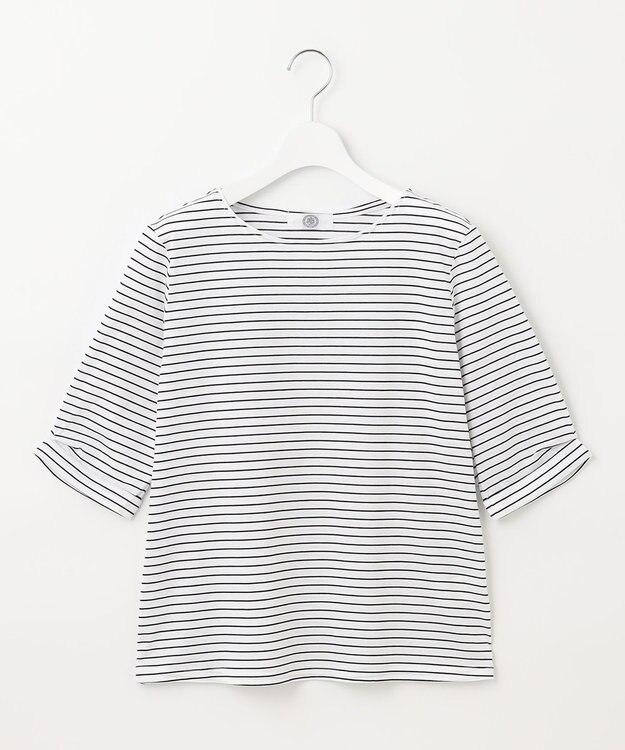 J.PRESS LADIES 【接触冷感・UVケア】 スムースジャージー タックスリーブ ボーダー カットソー ネイビー系1